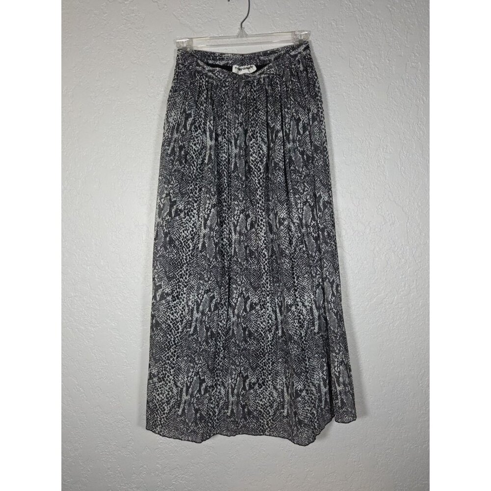 Cathy Daniels Long Pleated Full Black Gray Snakeskin Print Maxi Skirt Medium